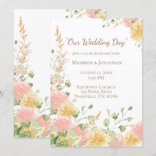 Convite Aquarela Floral Rosa Elegante Chique Marrom Script