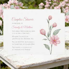 Convite Aquarela Floral Rosa Empoeirada Chá de Casal Salgu