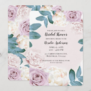 Convite Aquarela Floral Rosa Poeira Marfim Rosa Noiva