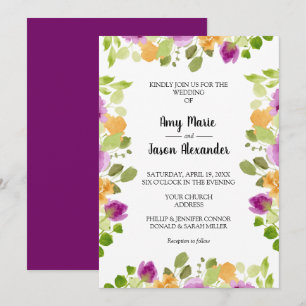 Convite Aquarela Floral Roxa Elegante