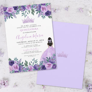 Convite Aquarela Floral Roxo Quinceanera