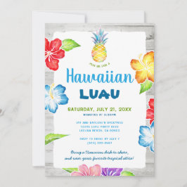 Convite Aquarela Floral Rústica Tropical Havaiana Luau