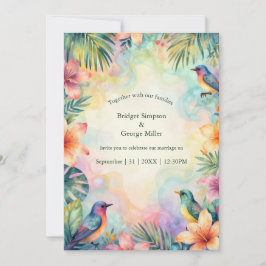 Convite Aquarela Floral Tropical aves Havaí Casamento