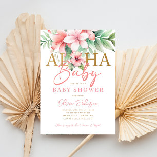 Convite Aquarela Floral Tropical Rosa Aloha Baby Shower