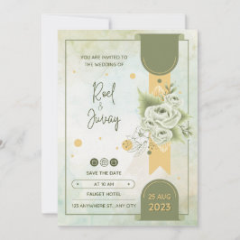 Convite Aquarela floral verde e creme