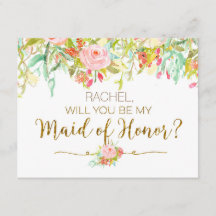Aquarela floral você será a dama de honra