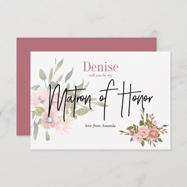 Convite Aquarela Floral Você Será Minha Dama de Honra (Frente/Verso)