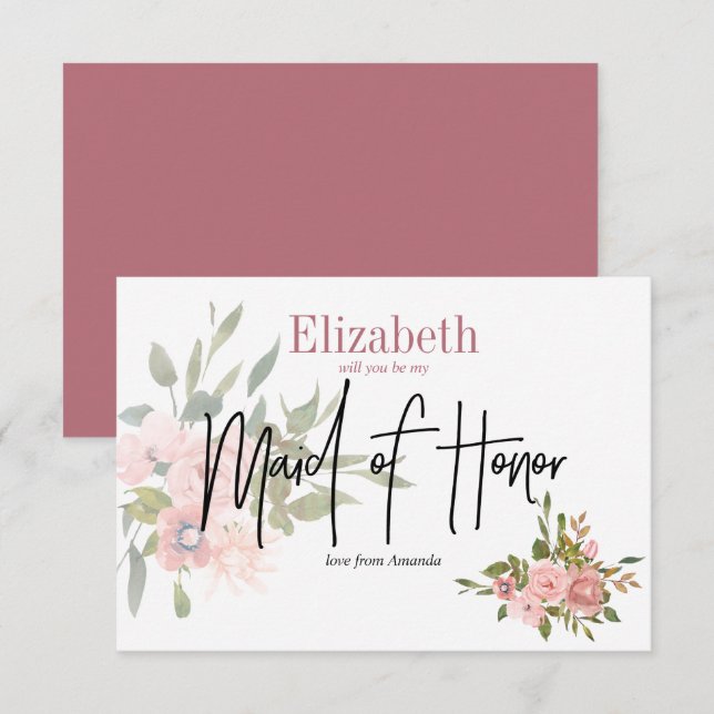 Convite Aquarela Floral Você Será Minha Dama de Honra (Frente/Verso)