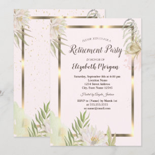 Convite Aquarela Flores Boho Quadro Dourado Aposentadoria