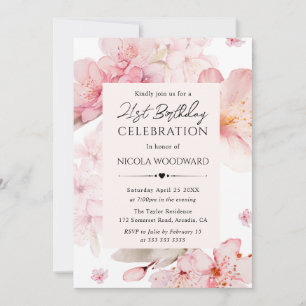 Convite Aquarela Flores de Cerejeira de Aniversário de 21 