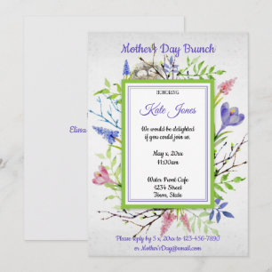 Convite Aquarela, Flores de Mola, Brunch de Dia de as mãe