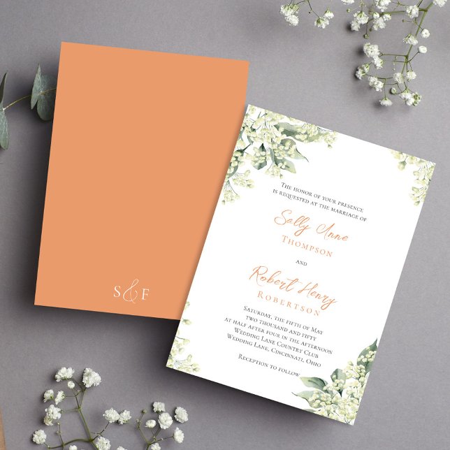 Convite Aquarela Flores de Pêssego e Folhagens Casamento (Wedding beautiful peach floral invitations.)