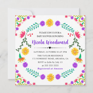 Convite Aquarela Flores mexicanas Baby Shower Fiesta