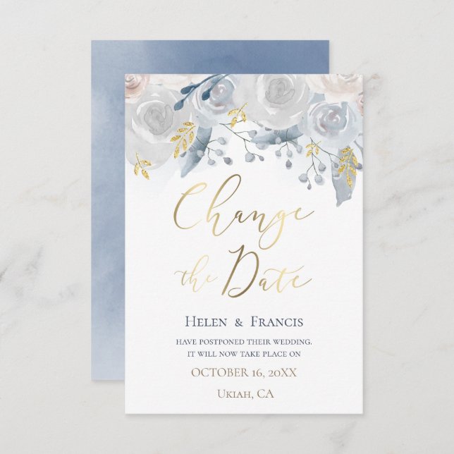 Convite aquarela flores pálidas Alterar data (Frente/Verso)