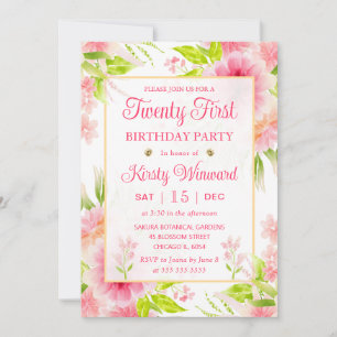 Convite Aquarela Flores Peônia Dália Rosa Aniversário de 2
