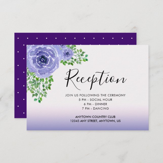 Convite Aquarela Flores Roxas e Recepção Verde (Frente/Verso)