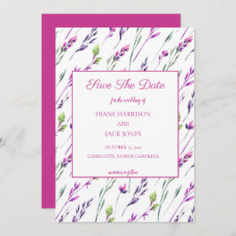 Convite Aquarela Flores Roxas Salva a Data Casamento