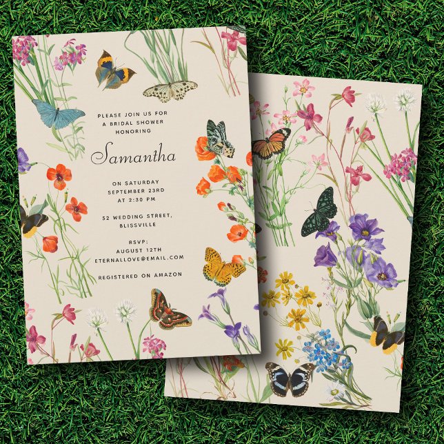 Convite Aquarela Flores Selvagens Chá de panela de Borbole (Watercolor Wildflowers Butterflies Bridal Shower Invitation)