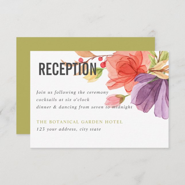 Convite Aquarela Flores Selvagens recepção de casamento Ve (Frente/Verso)