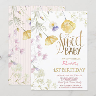 Convite Aquarela Flores Silvestres Listradas Aniversário