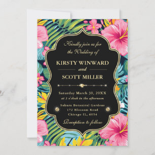 Convite Aquarela Flores Tropicais Brilhantes Casamento Pré