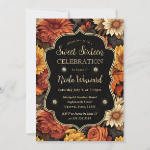 Convite Aquarela Folhas de Outono Laranja Marrom Sweet 16