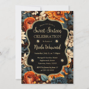 Convite Aquarela Folhas de Outono Laranja Marrom Sweet 16
