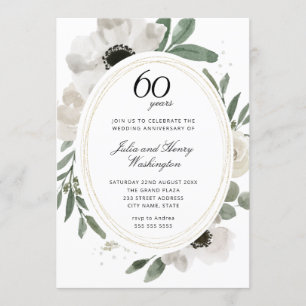 Convite Aquarela Foto de Folhagens Florais 60º Aniversário