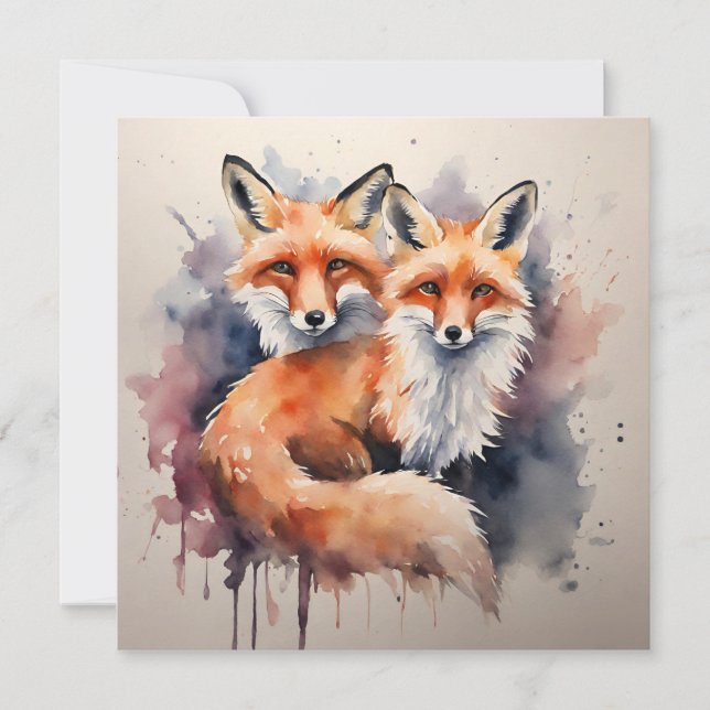 Convite Aquarela Fox Duo (Frente)