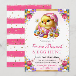 Convite Aquarela Frango de Primavera no Ovo Brunch de Pásc