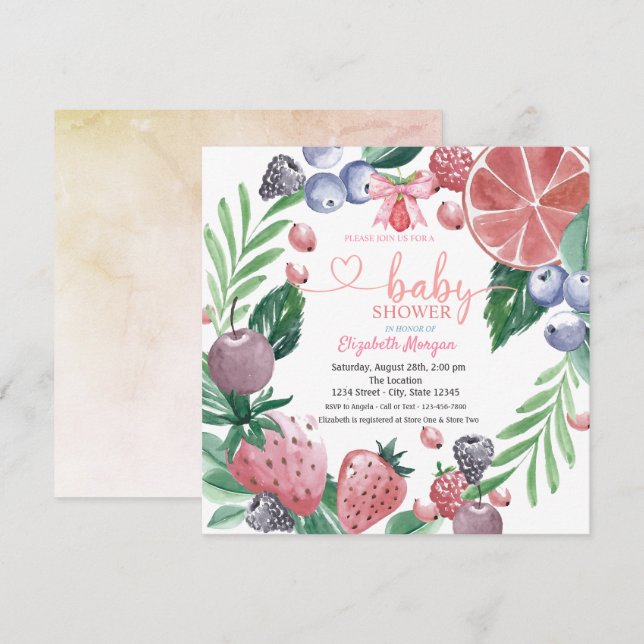 Convite Aquarela Frutas Bagas Doces Chá de Bebê (Frente/Verso)