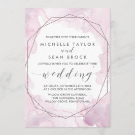 Convite Aquarela Geométrica | Casamento Dourado rosa e Ros