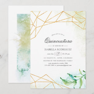 Convite Aquarela Geométrica Cristal Quinceañera