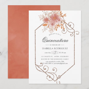 Convite Aquarela Geométrica Terracota Quinceañera