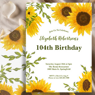 Convite Aquarela Girassóis Aniversário de 104 anos para Mu