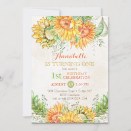 Convite Aquarela Girassóis Brilho Laranja Amarelo Verde