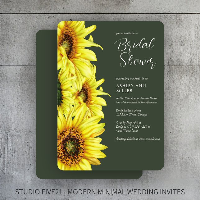 Convite Aquarela Girassol Chá de casamento Verde (Criador carregado)