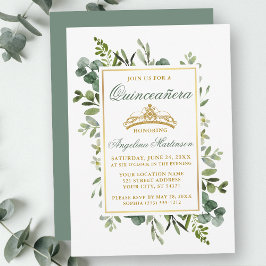 Convite Aquarela Greenerescente Quinceanera Sage Verde Dou