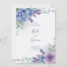 Convite Aquarela Hortênsia Azul Lavanda Floral Roxa