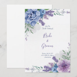 Convite Aquarela Hortênsia Azul Lavanda Floral Roxa