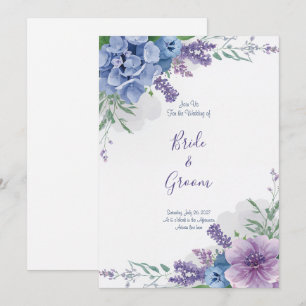 Convite Aquarela Hortênsia Azul Lavanda Floral Roxa