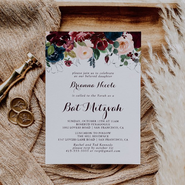 Convite Aquarela Ilustrada Caligrafia Mitzvah (Criador carregado)