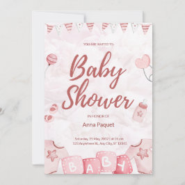 Convite Aquarela Ilustrativa Rosa Claro Infantil Moderno