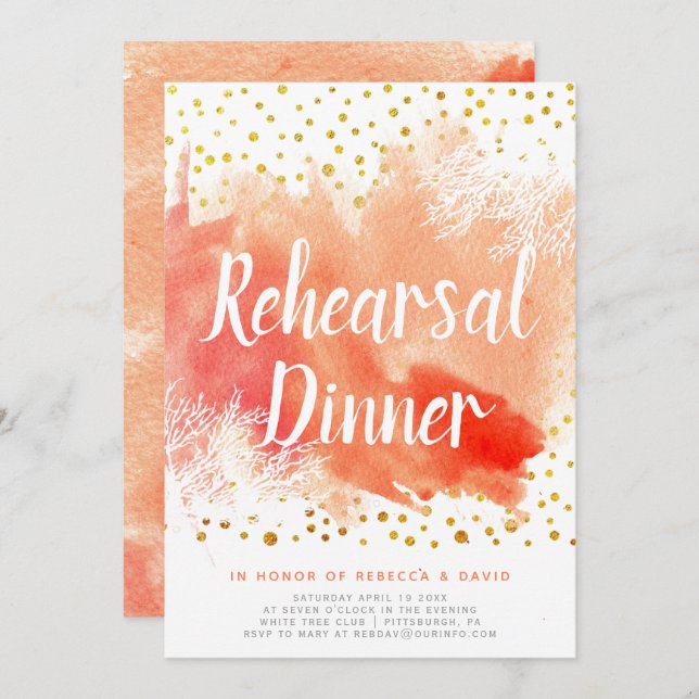 Convite Aquarela, janto de ensaio de casamento de recifes  (Frente/Verso)