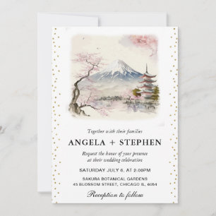 Convite Aquarela Japonesa Fuji e Pagode Casamento Paisagís