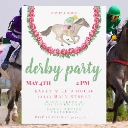 Convite Aquarela Jockey & Cavalo com Rosas Festa do Derby