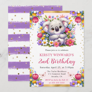 Convite Aquarela Koala de Páscoa & Flores de Primavera Ani