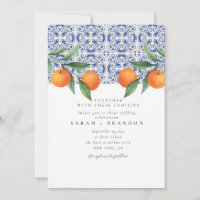 Aquarela Laranja Azul telha Casamento Mediterrâneo