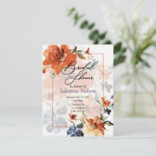 Convite Aquarela laranja e azul de flores de outono