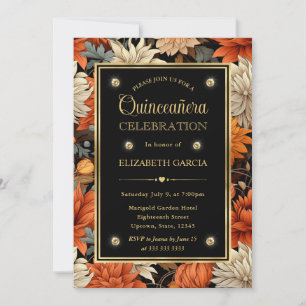 Convite Aquarela Laranja Marrom Folhas de Outono Quinceane